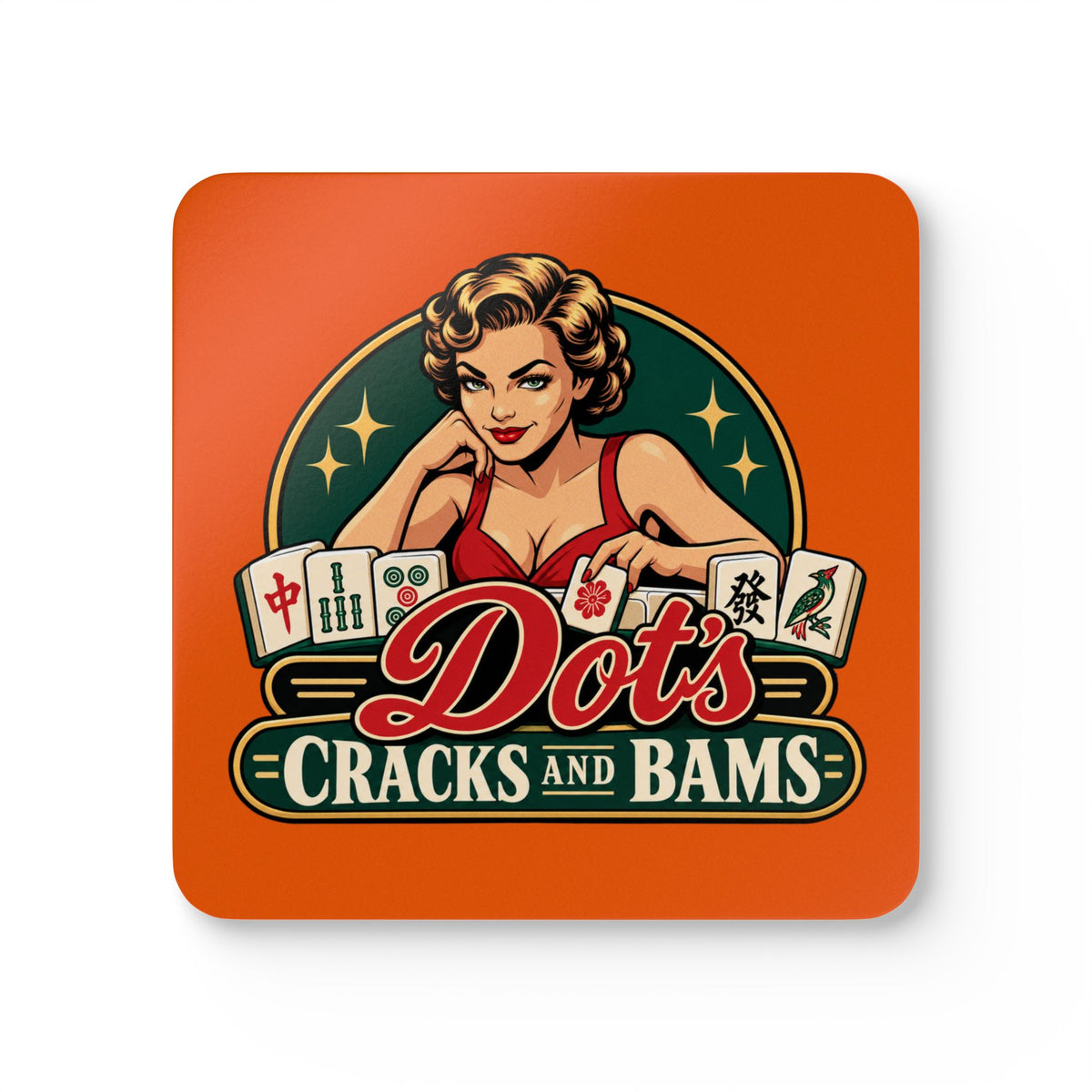 Dot's Mahjong Coaster Set — “Dots, Cracks and Bams” Vintage Pin-Up Cork Coasters